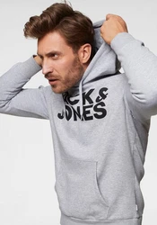 JACK & JONES Sweatshirt CORP Logo Hoodie hellgrau/schwarz