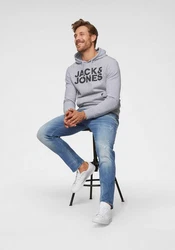 JACK & JONES Sweatshirt CORP Logo Hoodie hellgrau/schwarz