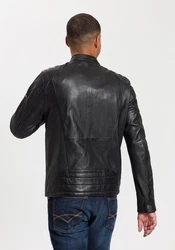 Bruno Banani Lederjacke Flint Bikerkragen Schwarz/Rot/Braun/Gelb