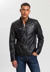 Bruno Banani Lederjacke Flint Bikerkragen Schwarz/Rot/Braun/Gelb