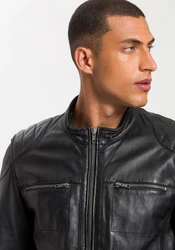 Bruno Banani Lederjacke Flint Bikerkragen Schwarz/Rot/Braun/Gelb