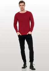 Rusty Neal Strickpullover mit Rundhalsausschnitt Rot/Dunkelrot