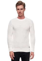 Rusty Neal Herrenpullover Rundhals Basic Strickpullover Weiß/Creme
