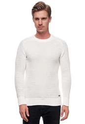 Rusty Neal Herrenpullover Rundhals Basic Strickpullover Weiß/Creme