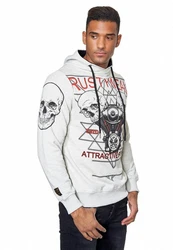Rusty Neal Kapuzensweatshirt Sweater mit Print Weiß/Schwarz/Creme/Rot
