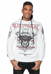 Rusty Neal Kapuzensweatshirt Sweater mit Print Weiß/Rot/Creme/Schwarz