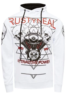 Rusty Neal Kapuzensweatshirt Sweater mit Print Weiß/Rot/Creme/Schwarz