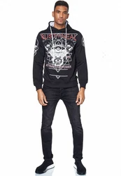 Rusty Neal Kapuzensweatshirt Sweater mit Print Schwarz/Rot/Orange/Grün/Dunkelblau