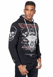 Rusty Neal Kapuzensweatshirt Sweater mit Print Schwarz/Rot/Orange/Grün/Dunkelblau