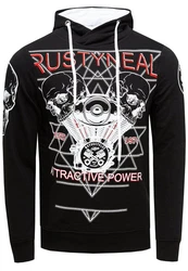 Rusty Neal Kapuzensweatshirt Sweater mit Print Schwarz/Rot/Orange/Grün/Dunkelblau