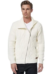 Rusty Neal Strickjacke mit asymmetrischem Reißverschluss Weiß/Gelb/Creme/Beige/Khaki