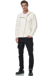Rusty Neal Strickjacke mit asymmetrischem Reißverschluss Weiß/Gelb/Creme/Beige/Khaki