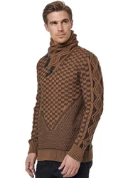 Rusty Neal Strickpullover Schalkragen Braun/Orange/Dunkelbraun