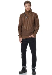 Rusty Neal Strickpullover Schalkragen Braun/Orange/Dunkelbraun