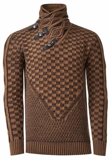 Rusty Neal Strickpullover Schalkragen Braun/Orange/Dunkelbraun