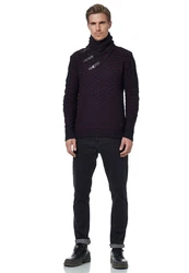 Rusty Neal Strickpullover Schalkragen Lila/Dunkelrot/Schwarz/Dunkelblau
