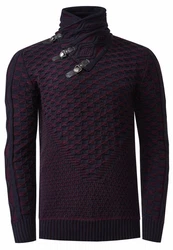 Rusty Neal Strickpullover Schalkragen Lila/Dunkelrot/Schwarz/Dunkelblau