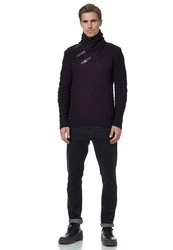 Rusty Neal Strickpullover Schalkragen Lila/Dunkelrot/Schwarz/Dunkelblau