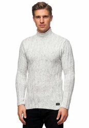 Rusty Neal Strickpullover Stehkragen Grau/Weiß/Silber