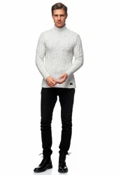 Rusty Neal Strickpullover Stehkragen Grau/Weiß/Silber