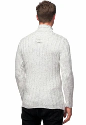 Rusty Neal Strickpullover Stehkragen Grau/Weiß/Silber
