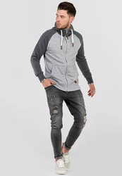 behype Sweatjacke HENRAY mit erhöhtem Kragen Dunkelgrau/Grau/Hellgrau