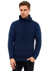 Rusty Neal Strickpullover hochabschließender Kragen Dunkelblau/Blau/Hellblau