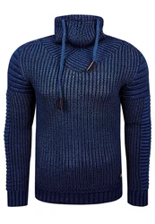 Rusty Neal Strickpullover hochabschließender Kragen Dunkelblau/Blau/Hellblau
