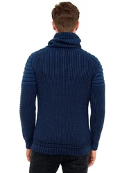 Rusty Neal Strickpullover hochabschließender Kragen Dunkelblau/Blau/Hellblau
