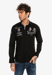Langarmhemd Jersey City im Slim Fit-Schnitt mit Stickerei