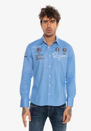 Langarmhemd Jersey City im Slim Fit-Schnitt mit Stickerei