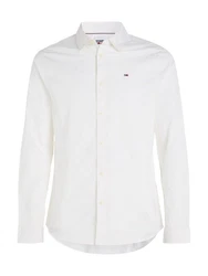 Tommy Jeans Herren Original Stretch Langarm Slim Fit Freizeithemd Weiß/Creme/Schwarz