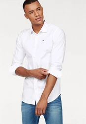 Tommy Jeans Herren Original Stretch Langarm Slim Fit Freizeithemd Weiß/Creme/Schwarz