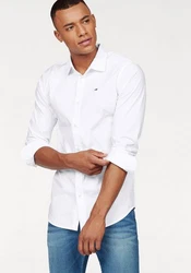 Tommy Jeans Herren Original Stretch Langarm Slim Fit Freizeithemd Weiß/Creme/Schwarz
