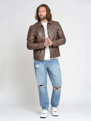 Maze Herren Lederjacke William Braun/Dunkelbraun/Grau
