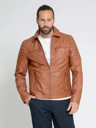 Maze Herren Lederjacke William Braun/Beige/Orange/Rot