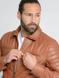 Maze Herren Lederjacke William Braun/Beige/Orange/Rot