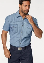 Jeanshemd Kurzarm im Western Stil