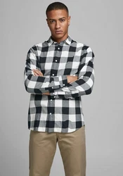JACK & JONES Hemd 'Gingham' Weiß/Schwarz/Braun/Gelb