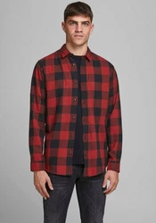 JACK & JONES Hemd 'Gingham' Dunkelrot/Rot/Braun