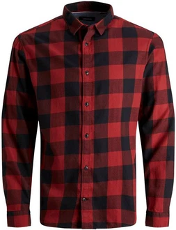 JACK & JONES Hemd 'Gingham' Dunkelrot/Rot/Braun
