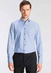 OLYMP Businesshemd No. Six 24/Seven Jersey Hemd Dunkelblau/Hellblau/Türkis