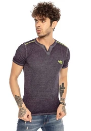 T-Shirt Clarksville mit V-Ausschnitt melliert mit Neon