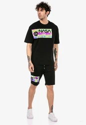 RedBridge Sweatshorts Herren Shorts Nasa Print Schwarz/Grün