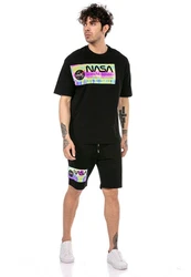 RedBridge Sweatshorts Herren Shorts Nasa Print Schwarz/Grün