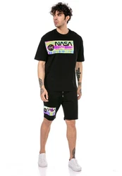 RedBridge Sweatshorts Herren Shorts Nasa Print Schwarz/Grün