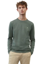 Marc O'Polo Shirt (GOTS) mit dezentem Logo-Print vorne Khaki/Dunkelgrün