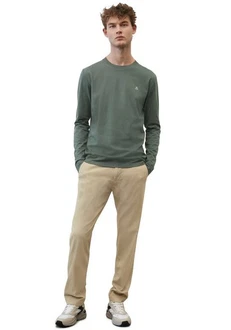 Marc O'Polo Shirt (GOTS) mit dezentem Logo-Print vorne Khaki/Dunkelgrün