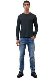 Marc O'Polo Shirt (GOTS) mit dezentem Logo-Print vorne Schwarz/Dunkelblau/Blau
