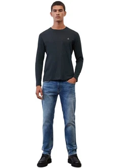 Marc O'Polo Shirt (GOTS) mit dezentem Logo-Print vorne Schwarz/Dunkelblau/Blau